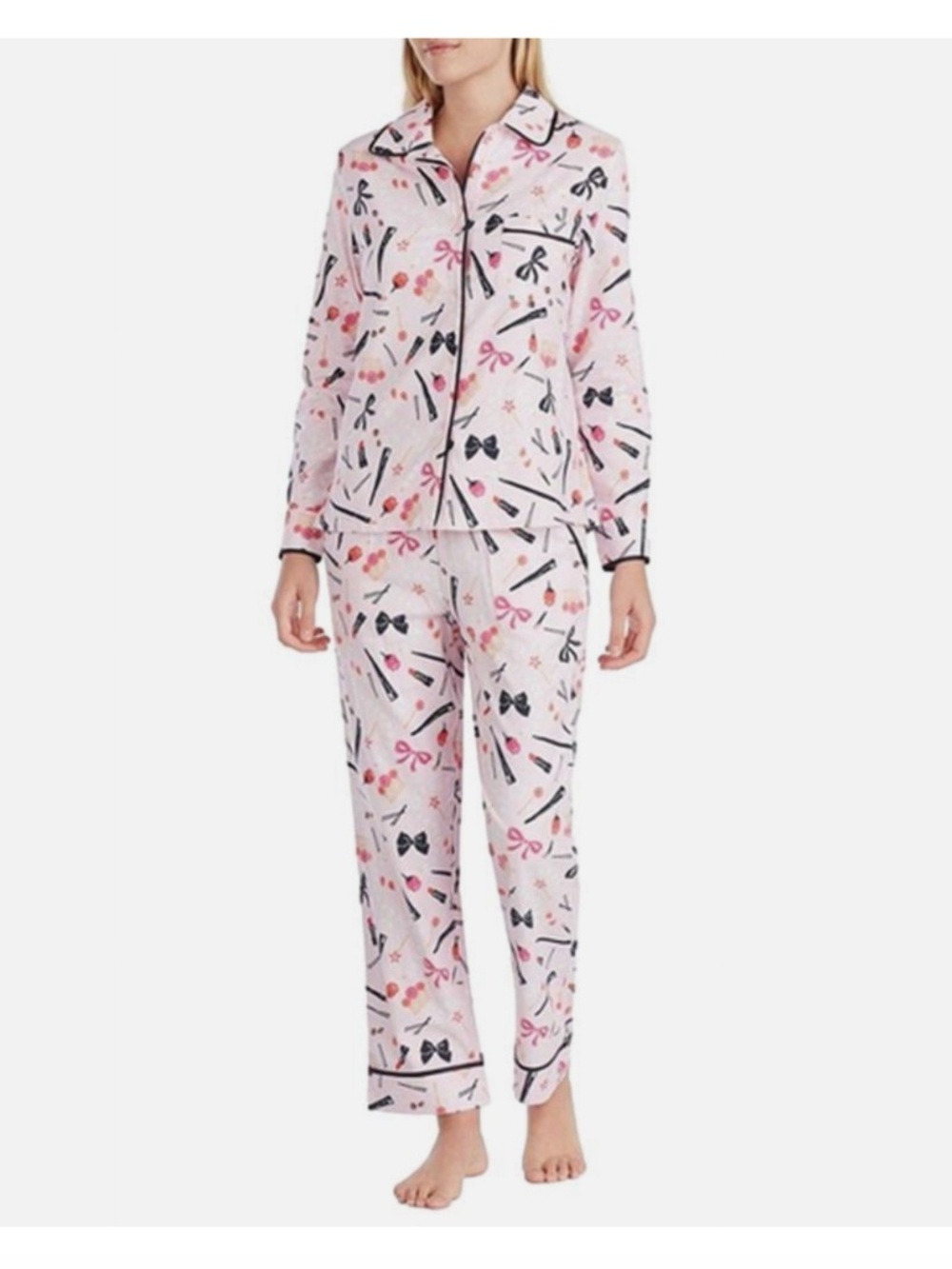 kate spade Pink Makeup & Bow Print Pajama Set NWT